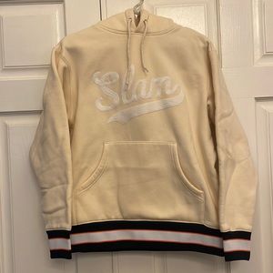 SLAM Unisex Hoodie, with Embroidered Logo, Small. Yellow with Multi-color Trim.